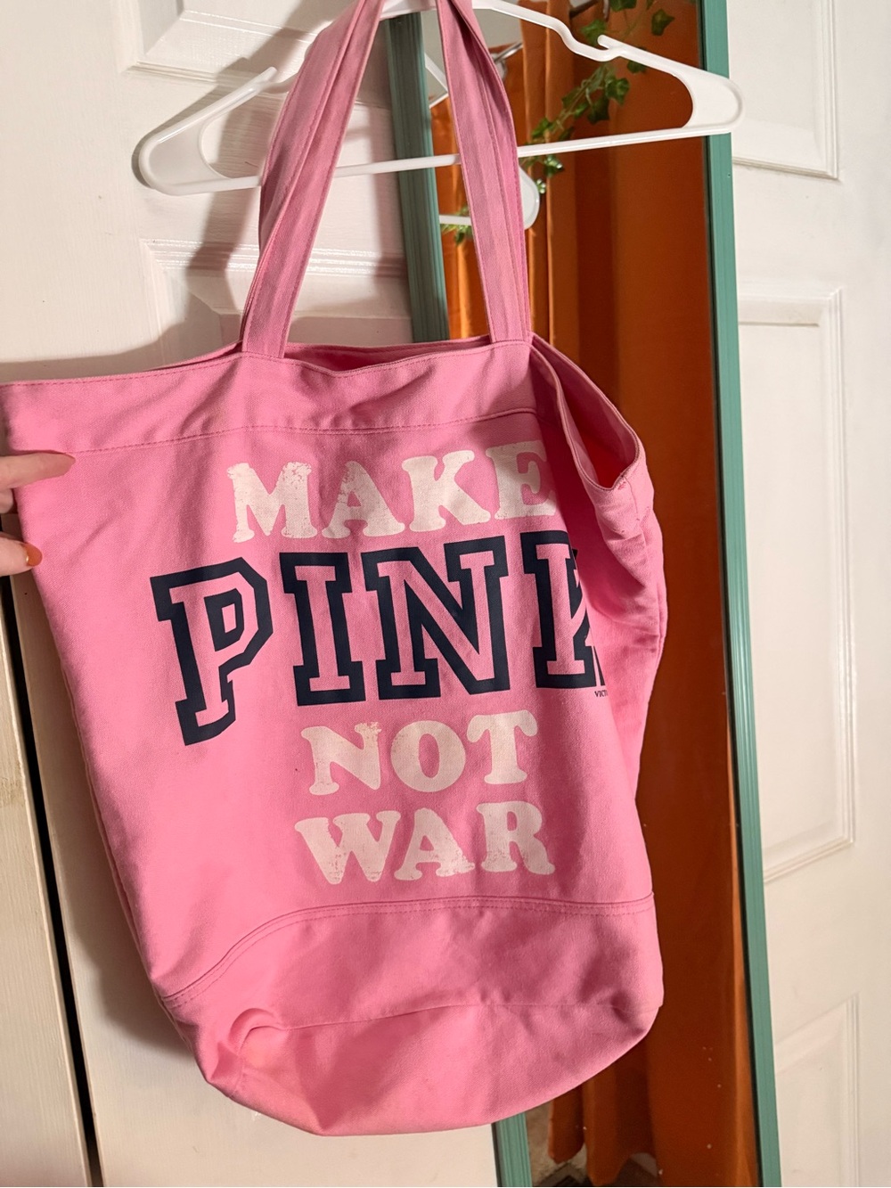 VINTAGE Pink Canvas Tote Bag - Make Pink Not War